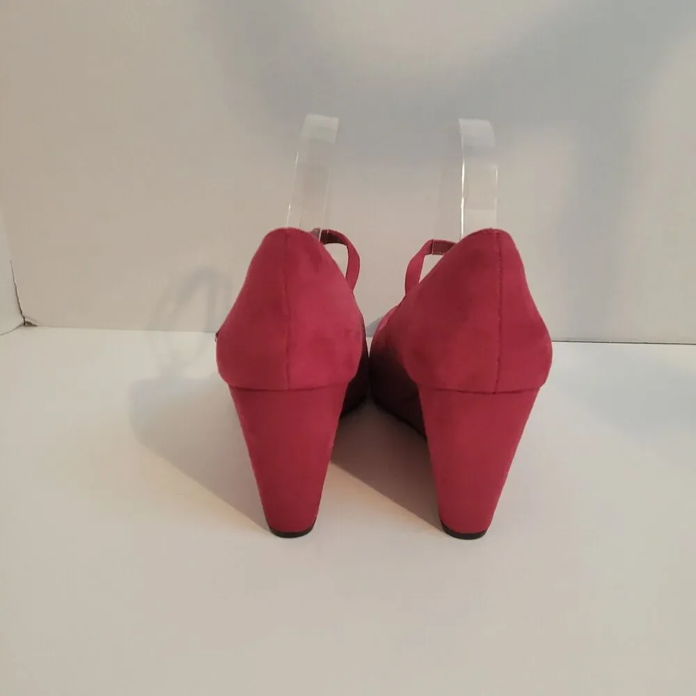 Coutgo Women’s Size 10 Red Mary Jane Wedge Heels Faux Suede Shoes
